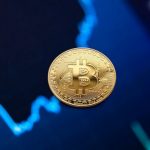 Global E-learning - Gold bitcoin coin on background of growth chart