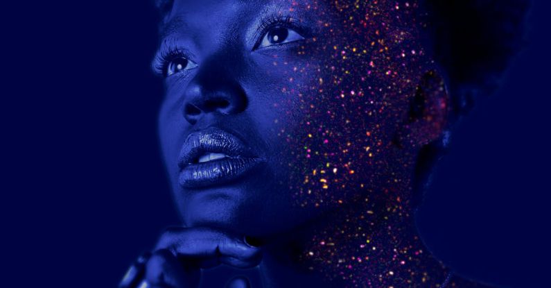 NFT Art - Fashion Photography of Woman Hands on Chin With Glitter Makeup